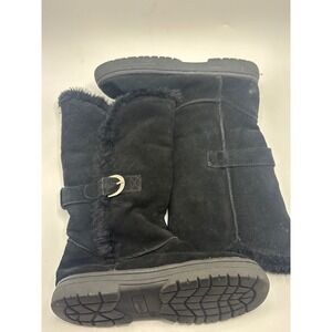 Melrose Ave Black Suede Fur Lined Buckle Winter Boots Size 6